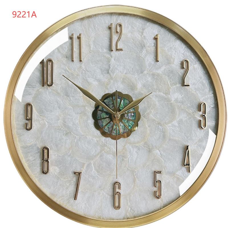 Lichte luxe metalen behuizing woonkamer slaapkamer muur ronde stille eenvoudige quartz klok zonder pons_voghion.com