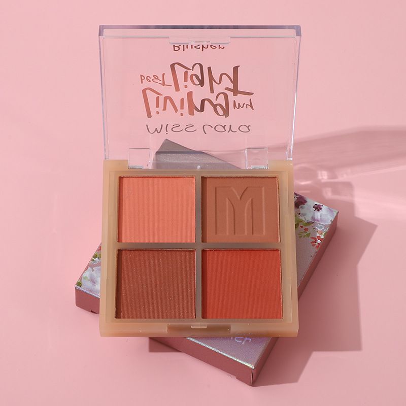 Matný přírodní nude make-up Four Palace, výrazný pudrový tvářenkový efekt, rozšiřující se, smršťující se barva, červená destička na tvářenky_voghion.com