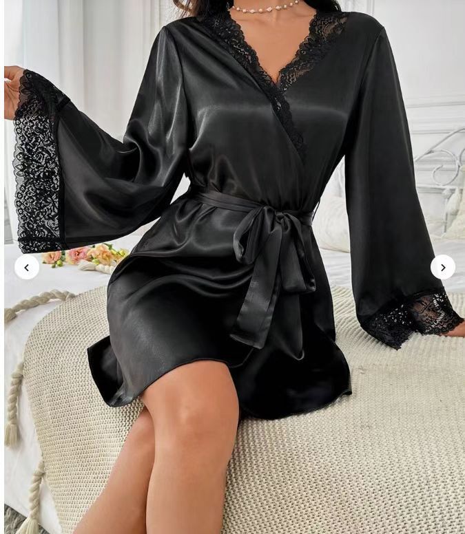 2025 nov ženski kopalni plašč s čipko, seksi pižama, spalna srajca proti svili, enobarvna, priložnostna ženska domača_voghion.com