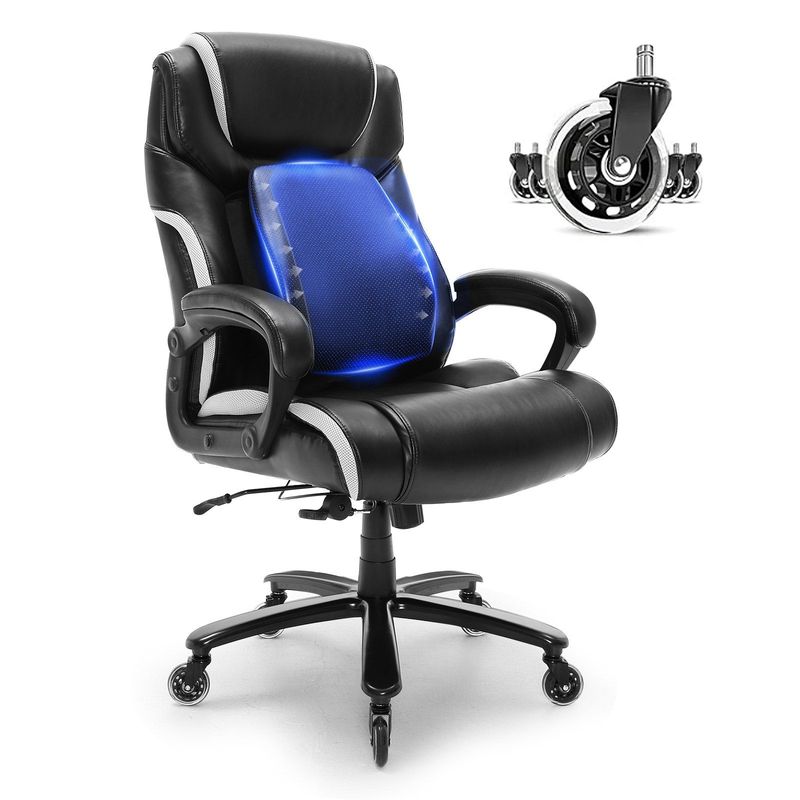 VEVOR Heavy Duty Executive Office Chair With Cutting-edge Adjustable Lumbar Support For Long Hours, Big And Tall 400lbs Office Chair, Wide Thick Padded Strong Metal Base Quiet Wheels_voghion.com