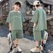 Mother & Kids Boys short-sleeved suit fashionable summer children's casual loose sportswear boys summer two-piece suit cross-border big children_voghion.com