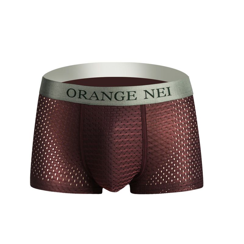 Sous-vêtements sexy à séchage rapide pour hommes en soie glacée à mailles convexes orange banane grande taille_voghion.com