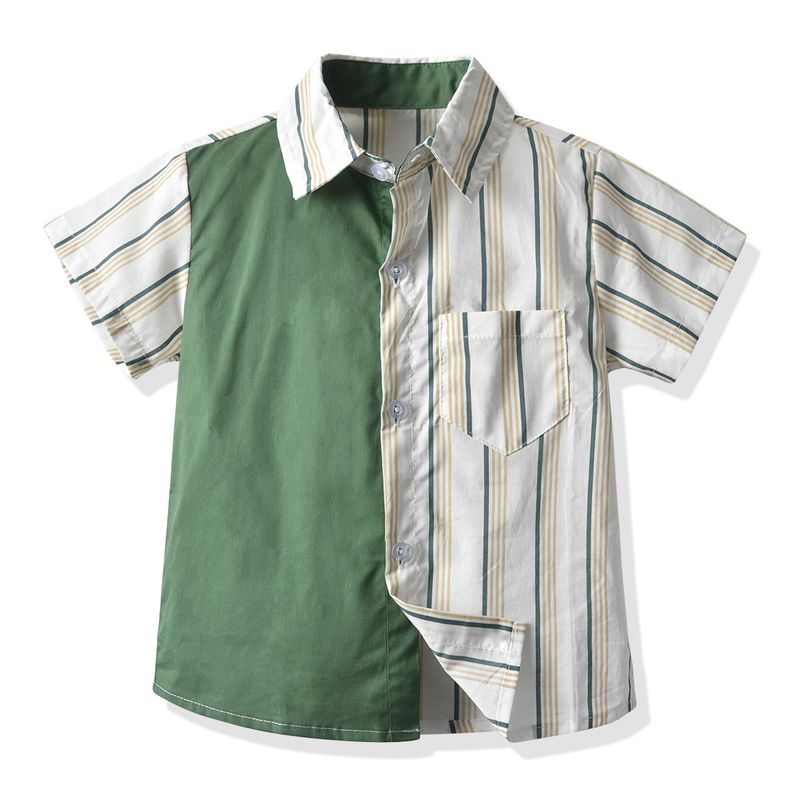 2024 New Summer Boys Casual Striped Colored Polo Collar Short sleeved Shirt_voghion.com
