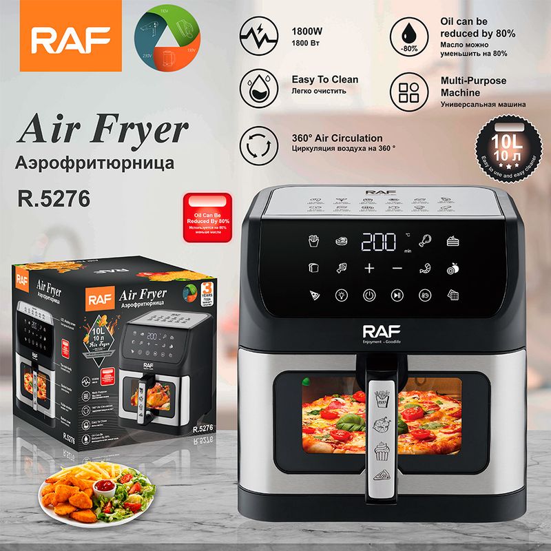 RAF European Standard 10L Air Fryer Large Capacity Multi-function Smart Home Visual Electric Fryer Touch Type_voghion.com