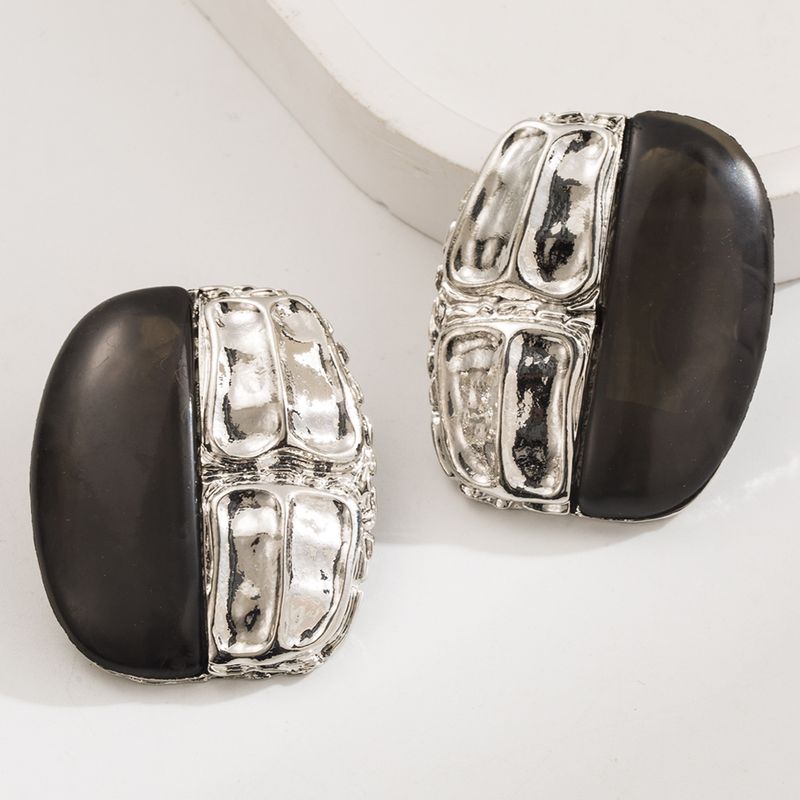 1 paio di eleganti orecchini a bottone in lega geometrica in stile classico, in resina, placcati in argento_voghion.com