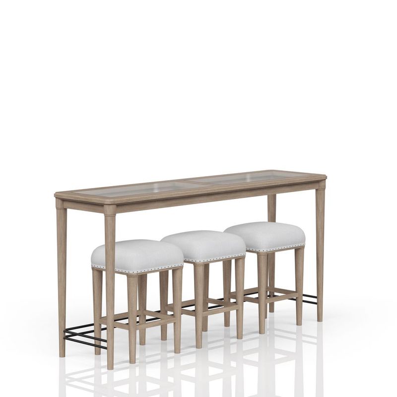 Frosted Glass Console Table With 3 Stools_voghion.com