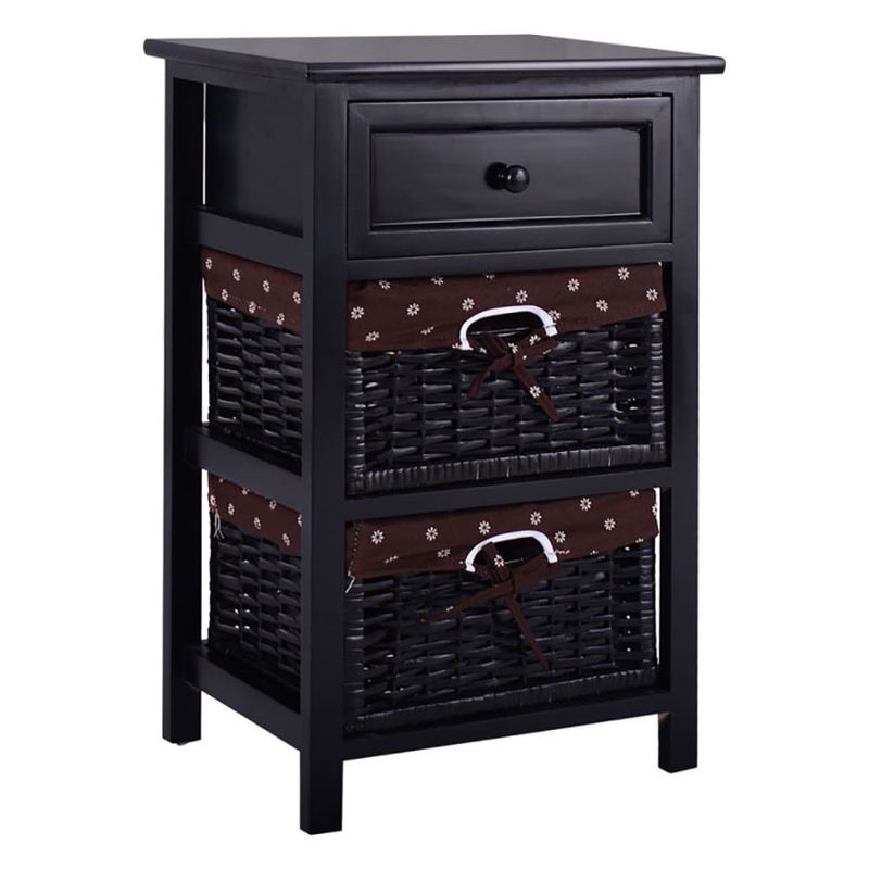 3 Tiers Wooden Storage Nightstand With 2 Baskets And 1 Drawer_voghion.com