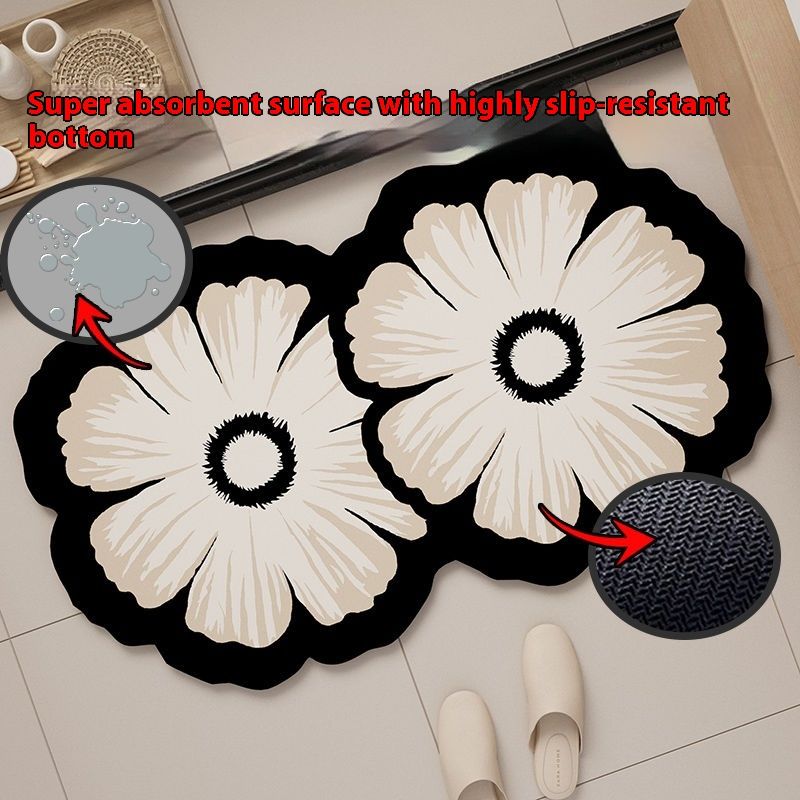 Soft Diatomaceous Earth Water-Absorbent Dirt-Resistant Bathroom Non-Slip Flower Pattern Quick-Dry Entrance Door Mat_voghion.com
