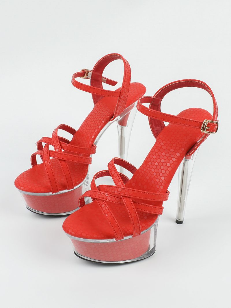 Super High Heels 15CM Thin Heels Waterproof Platform Sandals Transparent Glass Slipper Wedding Shoes_voghion.com