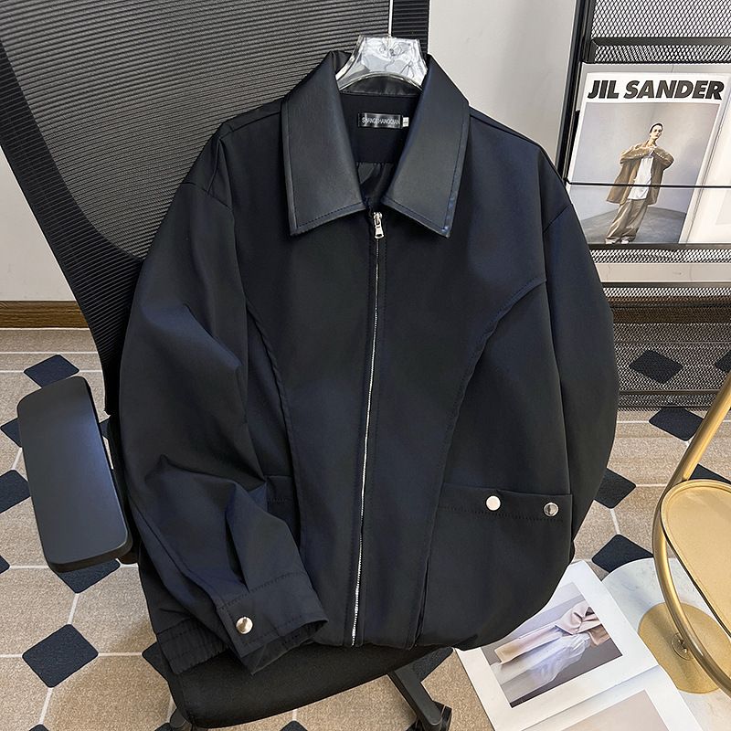 Workwear Jacket Men Deconstruction Patchwork Lapel Trend Loose And Simple Black Executive Jacket_voghion.com