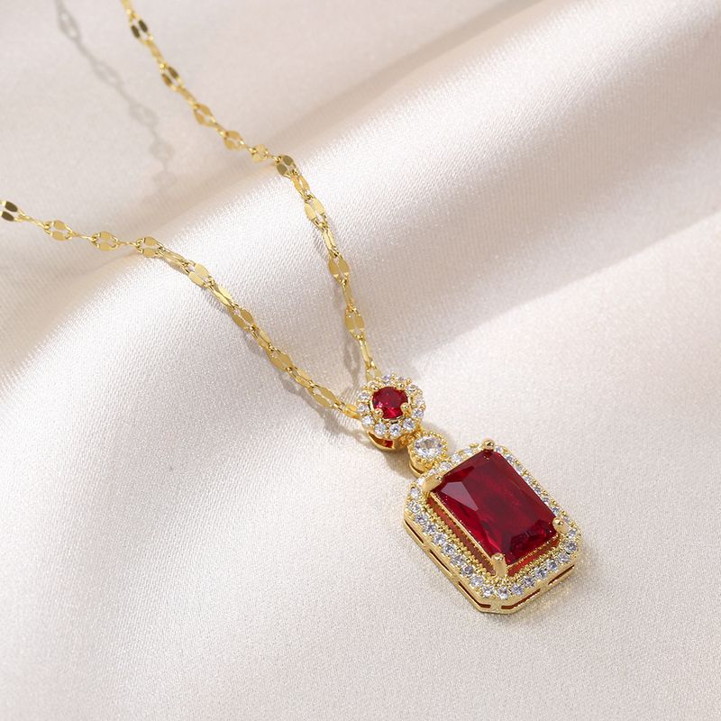 Halsband Kvinna Koreansk Net Jacinth Ljus Lyx Röd Hänge Örhängen Liten parfym Flask Set Krage Kedja Smycken_voghion.com
