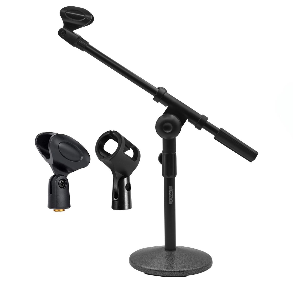 5 Core Desk Microphone Stand Black • Adjustable Height Extendable Boom Arm • Table Mic Holder w Round Base Anti Slip Pad • Universal Mic Clip and 3/8'_voghion.com