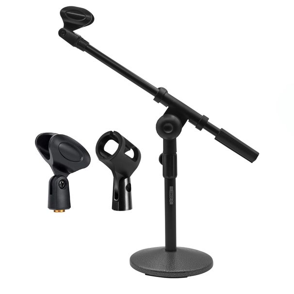 5 Core Desk Microphone Stand Black • Adjustable Height Extendable Boom Arm • Table Mic Holder w Round Base Anti Slip Pad • Universal Mic Clip and 3/8'_voghion.com