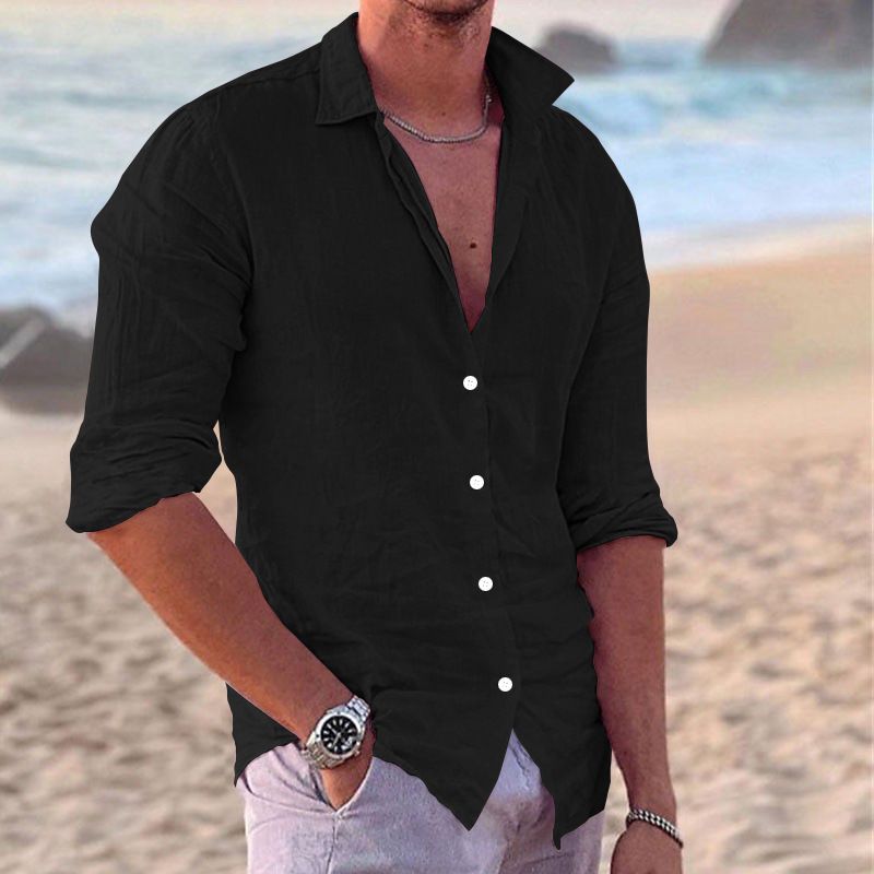 Herrenbekleidung Herren Casual Trend Mode Baumwolle Leinen Slim Shirt Herren_voghion.com