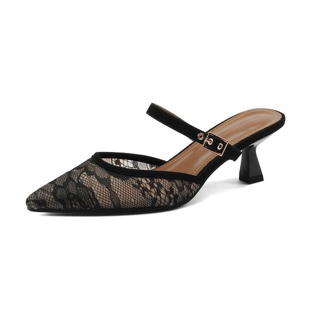 Baotou Half Slippers, Women's 2025 New Style, Mesh Mill Shoes, Pointed Stiletto High Heels, Lazy One Line Strap,_voghion.com