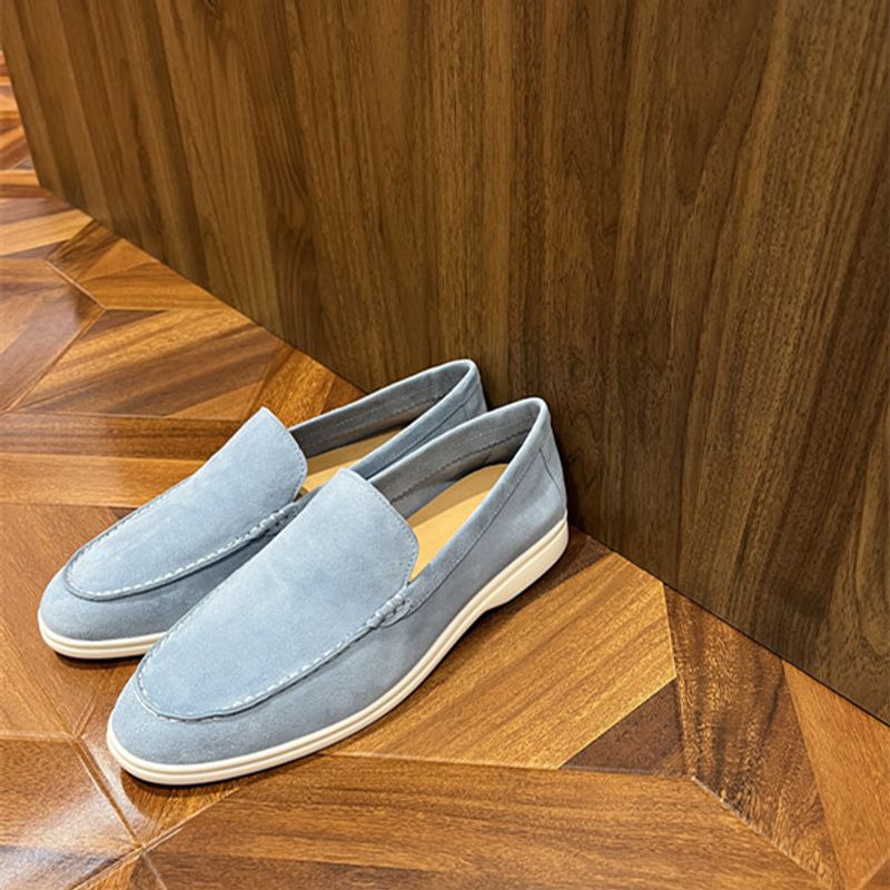 Men's British Loafers, Flat Bottomed Handmade Casual Men's Lazy Shoes, One Step Leather Loafers_voghion.com