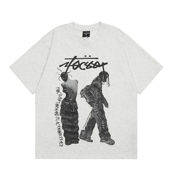 Men's Clothing Hot American Retro Street Style Old Character Print Short Sleeved T Shirt Men And Women Loose Casual Half Sleeved Shirt_voghion.com