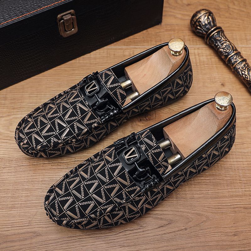 Sommer Neue Bean Casual Trendy Leder Weiche Unterseite Mode Gedruckt High-End Herren Le Fu Schuhe_voghion.com