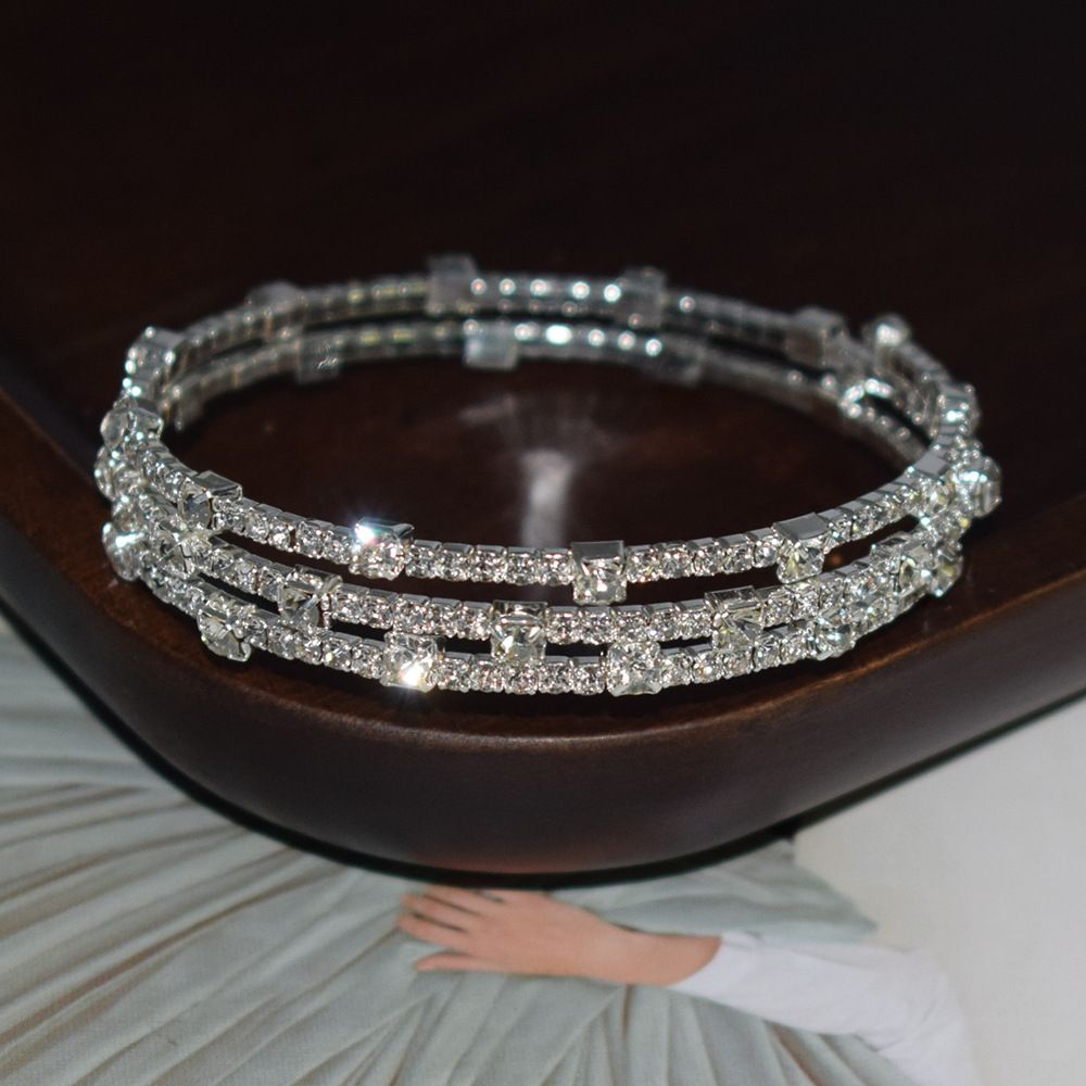 Open Internet Celebrity Style Elegant For Women New 3 Row Rhinestone Wrap Arm Bracelet 1033_voghion.com