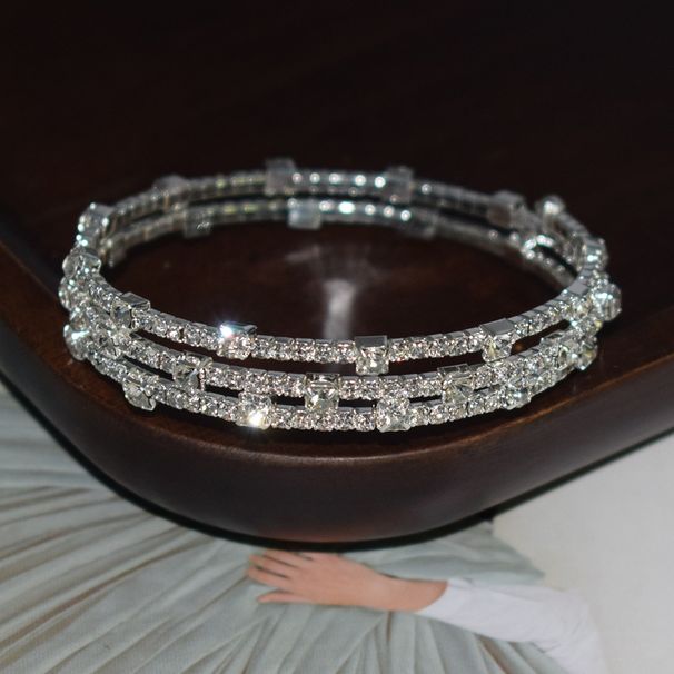 Open Internet Celebrity Style Elegant For Women New 3 Row Rhinestone Wrap Arm Bracelet 1033_voghion.com