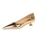 Women's Elegant Retro Pointed Toe Low Heel Pumps - Comfortable Slip-On Dress Shoes For Spring & Fall In Gold, Silver, Black, Gunmetal, Champagne_voghion.com