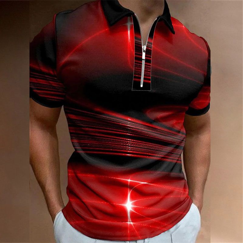 Abbigliamento estivo da uomo a maniche corte con colletto con zip Polo da uomo grafica stampata in 3D top casual traspirante_voghion.com