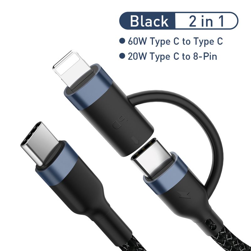 Cable de datos USB C de 1m con cabezal C dual 3A a cable de 8 pines 60W/20W 2 en 1 de carga rápida para iPhone 14 13 Pro Book_voghion.com