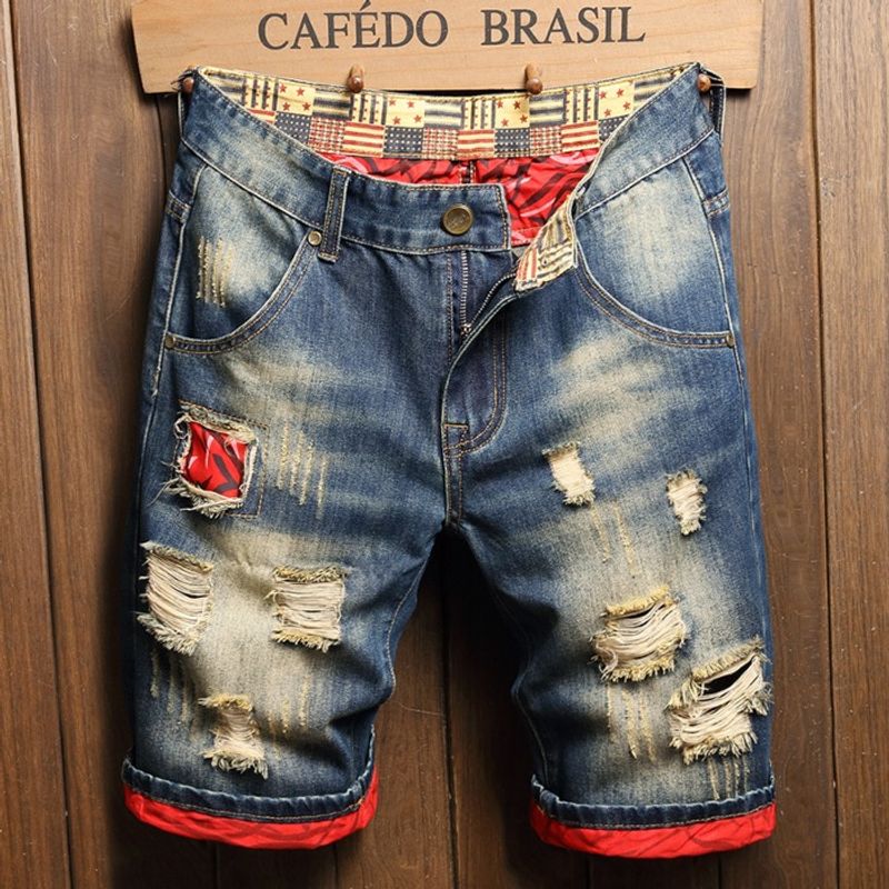 Abbigliamento da uomo taglie forti, pantaloncini estivi in denim strappato, pantaloni da uomo larghi, pantaloni larghi di grandi dimensioni, pantaloni da mendicante personalizzati_voghion.com