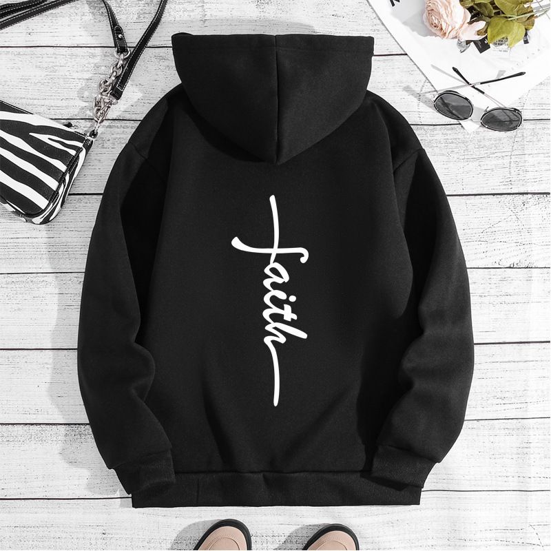 Herretøj sweatshirt tro mode printet hætte krave bagpå plus fløjls sweatshirt_voghion.com