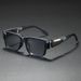 ActiveGo 2025 Fashion Gray Blue Square Thick UV Protection Retro Simple Large Frame Face Slimming Sunglasses_voghion.com
