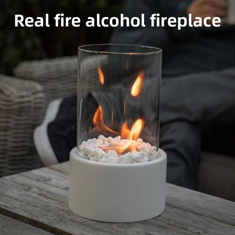 Alcohol Real Fire Glass Fireplace Indoor Outdoor Portable Heating Metal Room Home Desktop Atmosphere Light_voghion.com