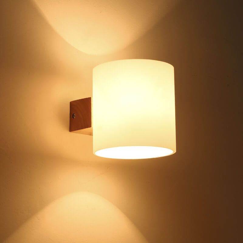 GOECO Wandleuchte im nordischen Design, Naturholz, 16x12x13 cm, zylindrisches Glas, E27, minimalistische Dekoration_voghion.com