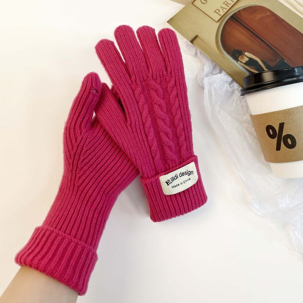 Solid color gloves, winter women's exposed finger mobile phone touch screen, knitted sweater, thickened warmth for_voghion.com