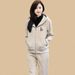 Women’s Fleece-Lined Hooded Tracksuit Set - Winter Warm Two-Piece Outfit With Zip-Up Jacket & Joggers (Oatmeal/Brown/Angora Red) M-4XL_voghion.com