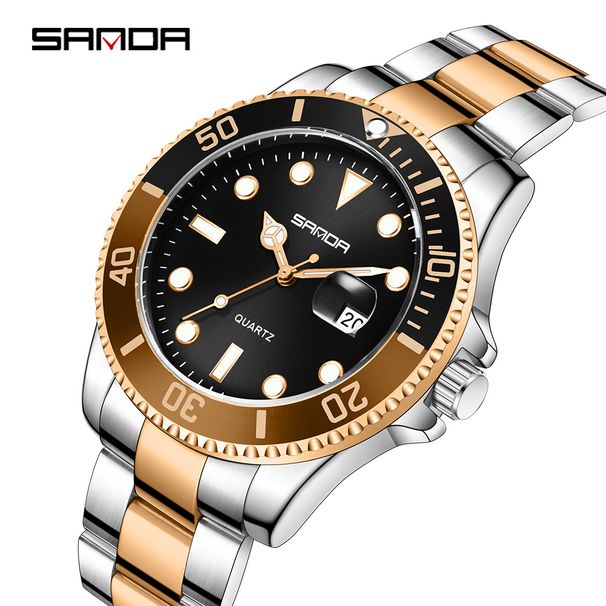 Men's Stainless Steel Quartz Watch With Date Display, Waterproof, Luminous Hands, Minimalist Design, Black Dial Belt Calendar Black Water Ghost_voghion.com