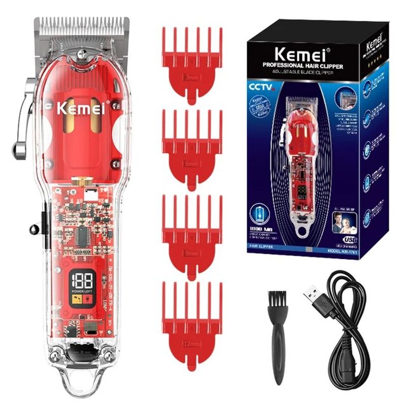 Kemei Transparent Men's Hair Clipper Rechargeable Adjustable LCD Electric Hair Trimmer Professional Beard Hair Cutting Machine YCDC_voghion.com