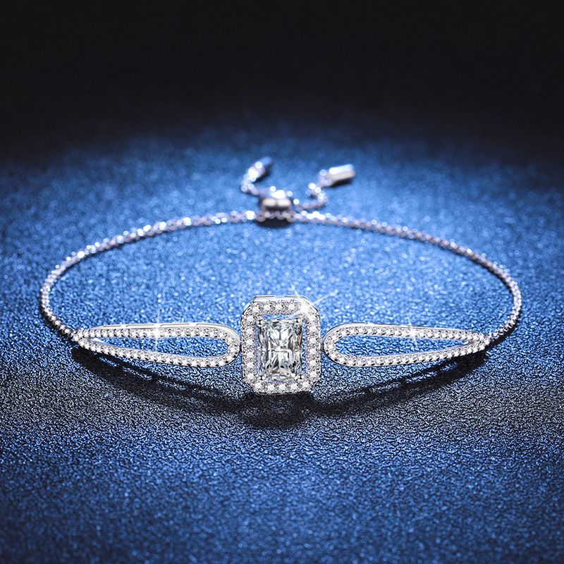 Armreif aus Sterlingsilber, kleiner Zuckerwürfel, hochwertiges, verstellbares 1-Karat-Moissanit-Armband für Damen_voghion.com