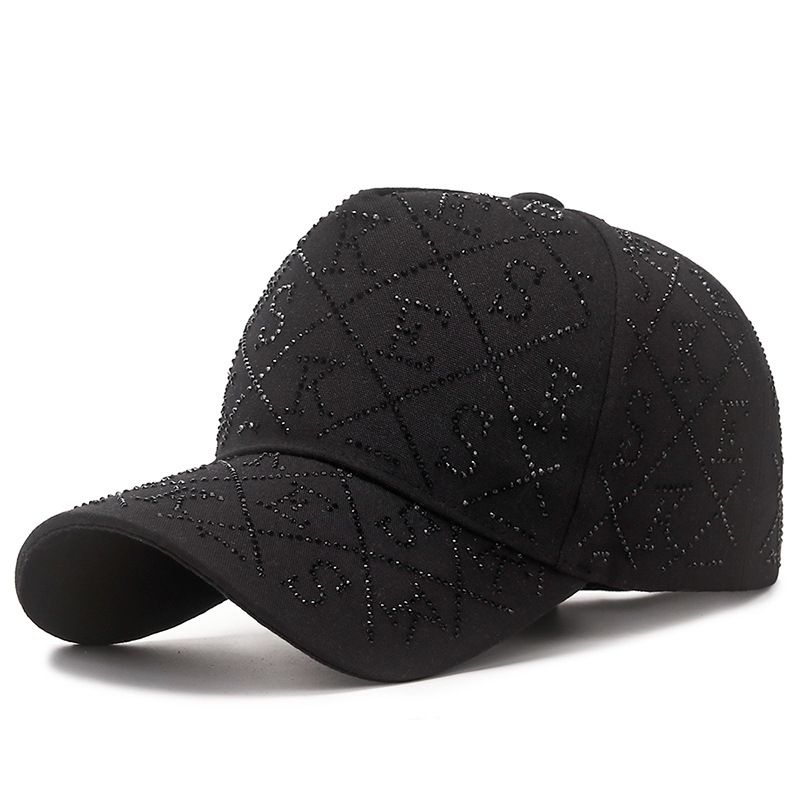 Neue Diamant-Brief-Baseballkappe für Damen, Trend-Mode, Netz, Rot, Live-Ins, glänzender Strass-Entenschnabelhut_voghion.com