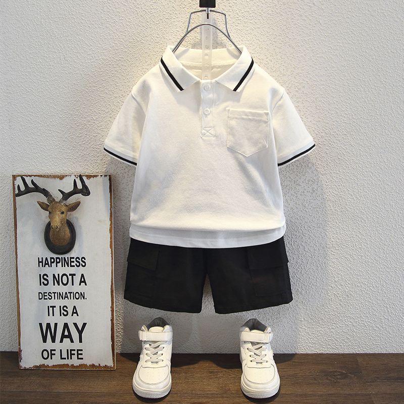 Kids’ Clothing Black Stripe Polo White Suit Outer Wear Pullover Popular Genuine Short Polo Shirt_voghion.com
