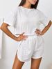 Loungewear-Pyjama-Set für Damen, bequemer und lockerer, einfarbiger, hohler Pyjama, zweiteiliges Set mit kurzärmeligen Shorts, neu im Sommer_voghion.com