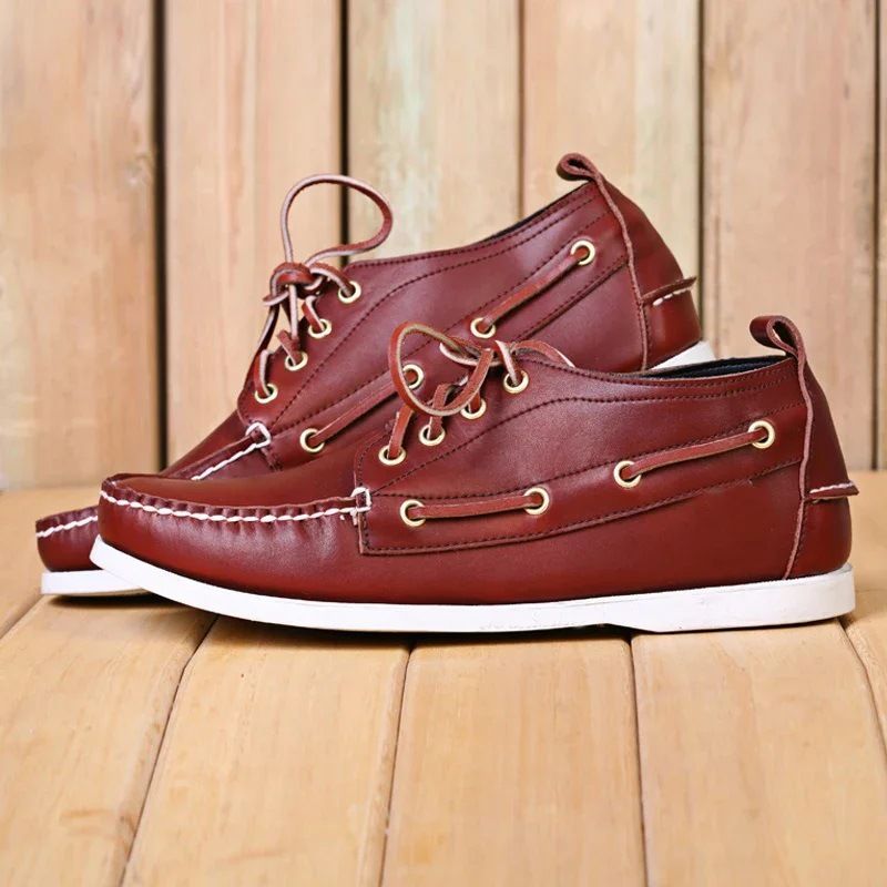 Unbeatable Quality High Top Men's Leather Round Toe Loafers, Workwear Martin Boots, Hiking Shoes, P, SEBAGO Sailing Shoes_voghion.com
