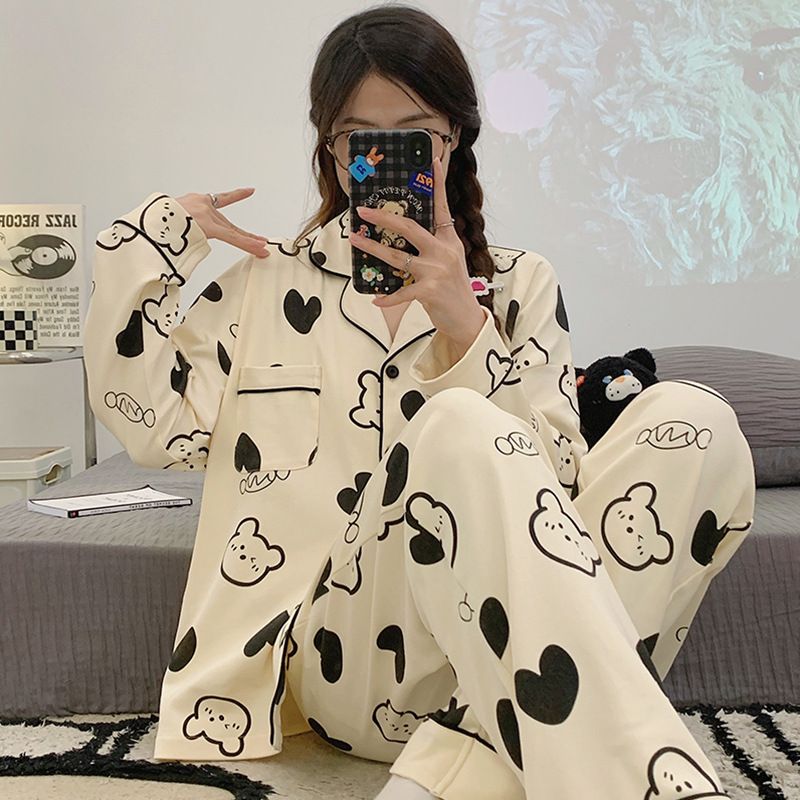 Pajamas for women, pure cotton spring styles, 2023 new long sleeved autumn and winter thin style, plus size home_voghion.com