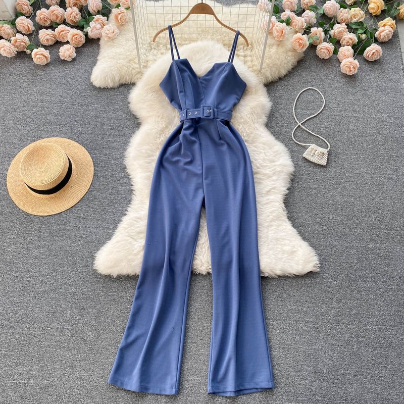 Women's fashion sleeveless jumpsuit slimming waist halter wide leg pants jumpsuit_voghion.com