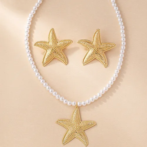 neue Perle Seestern Anhänger Halskette Seestern Ohrringe Ohrringe elegante vielseitig Schmuck_voghion.com