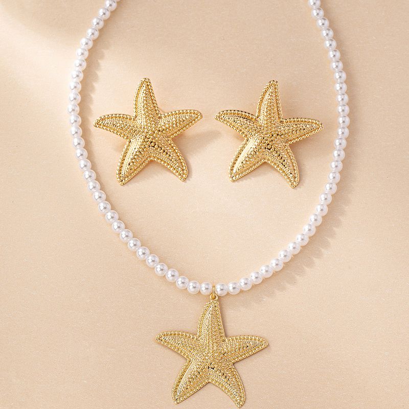 nový perlový přívěsek hvězdice náušnice hvězdice náušnice elegantní všestranné šperky_voghion.com
