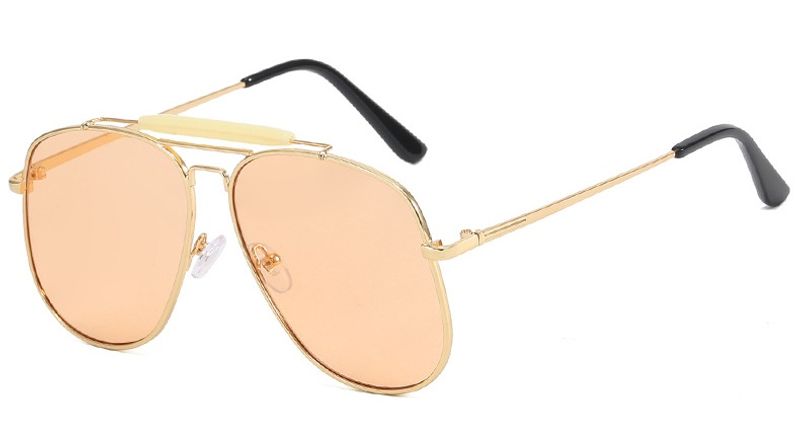 Pilotensonnenbrille Mit Metallrahmen Für Damen, Doppelsteg, Champagner-Sonnenbrille, Damen, Luxuriös, Quadratisch, Klar, Übergröße_voghion.com