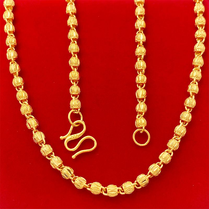 Collana placcata in oro a forma di anguria, per uomo e donna, 55 cm, con perline rotonde opache e solide, per coppie, colore a lunga durata_voghion.com