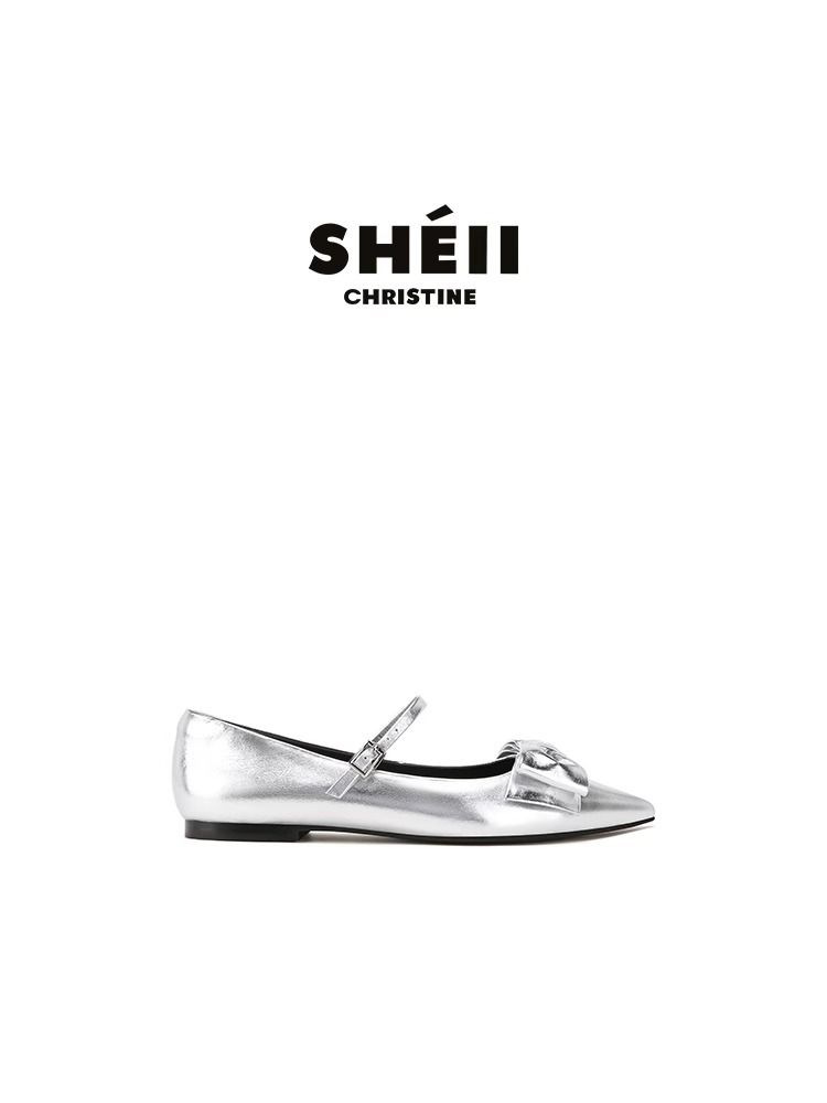 【Sheii Su Yinyin】 Mary Jane-Schuhe mit kleiner spitzer Spitze und bogenförmiger Schnalle und flacher Unterseite, für Damen_voghion.com