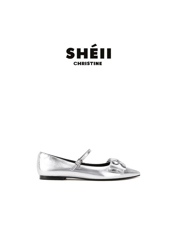 【Sheii Su Yinyin】 Mary Jane-Schuhe mit kleiner spitzer Spitze und bogenförmiger Schnalle und flacher Unterseite, für Damen_voghion.com