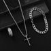 Hip hop Cuban chain cross necklace bracelet ring 3 piece set_voghion.com